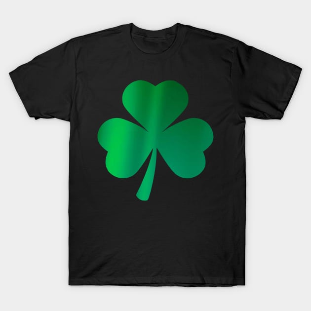 St Patricks Day, Green Metallic 3 Leaf Clover T-Shirt by Felicity-K